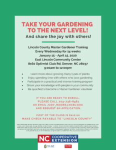 Master Gardener class starting january 15