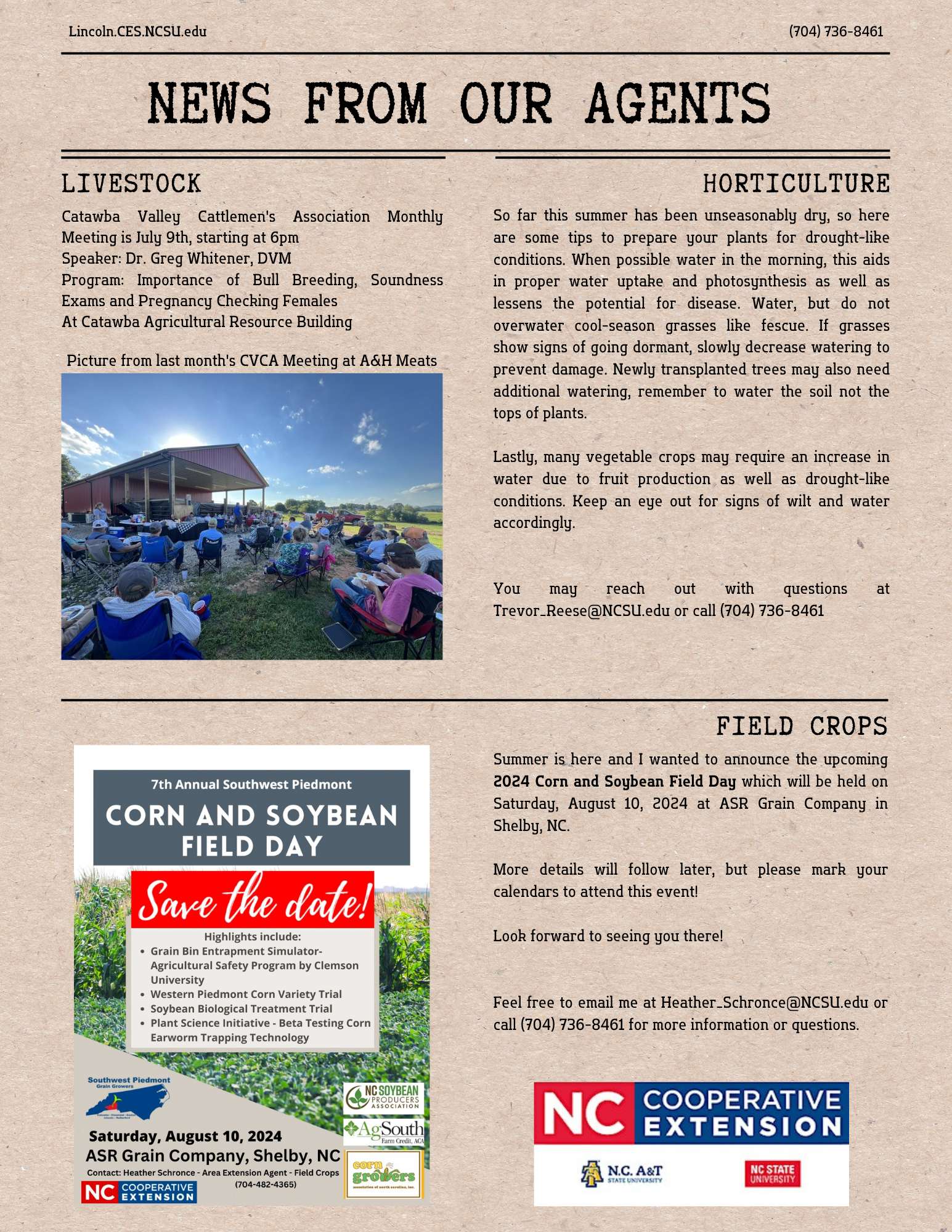 page 3 of the July Newsletter with Livestock, Horticulture and Field Crop information