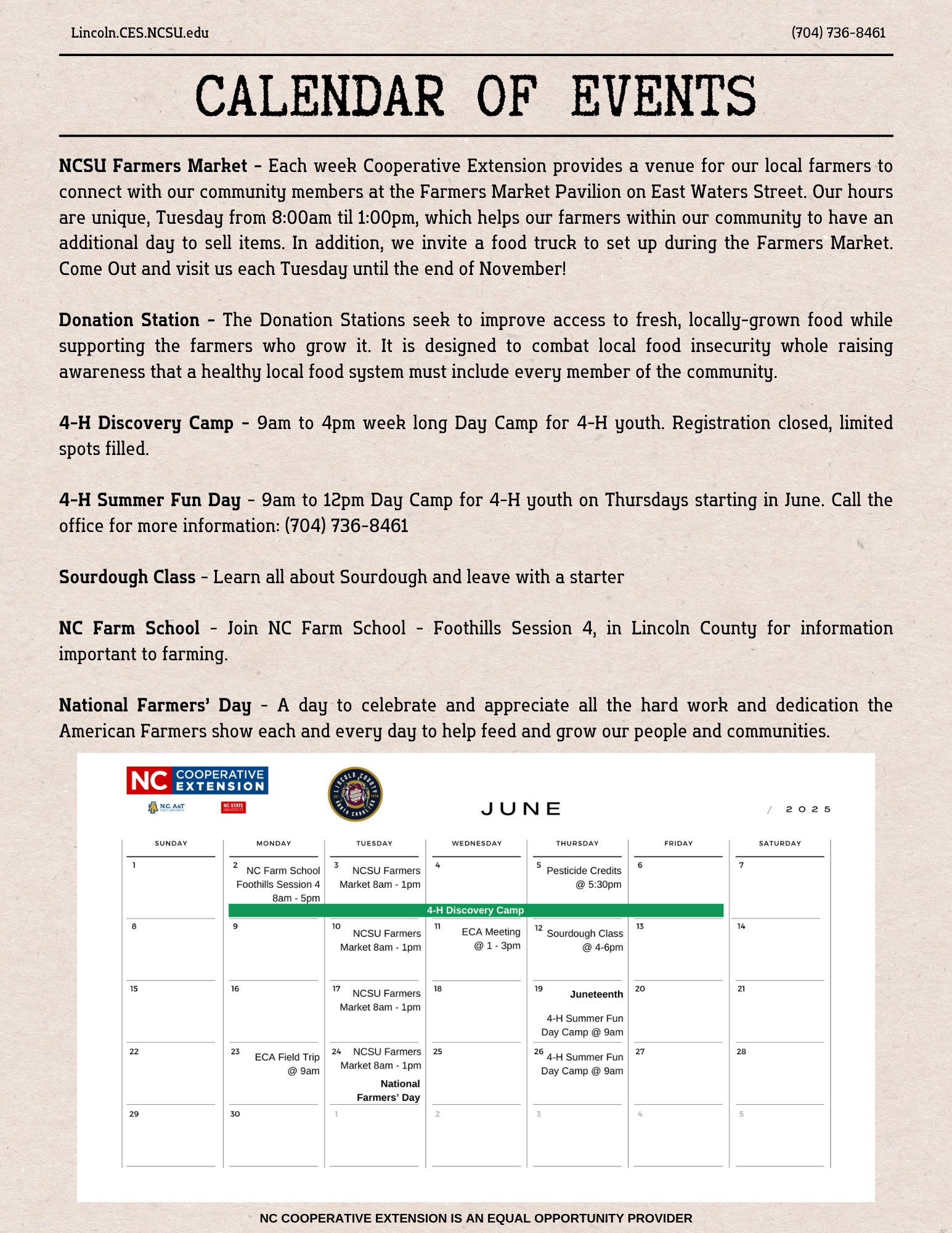 page 4 of June 2025 Newsletter with Calendar of Events